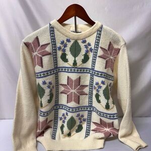 Alfred Dunner Cream and Mauve Patterned Sweater